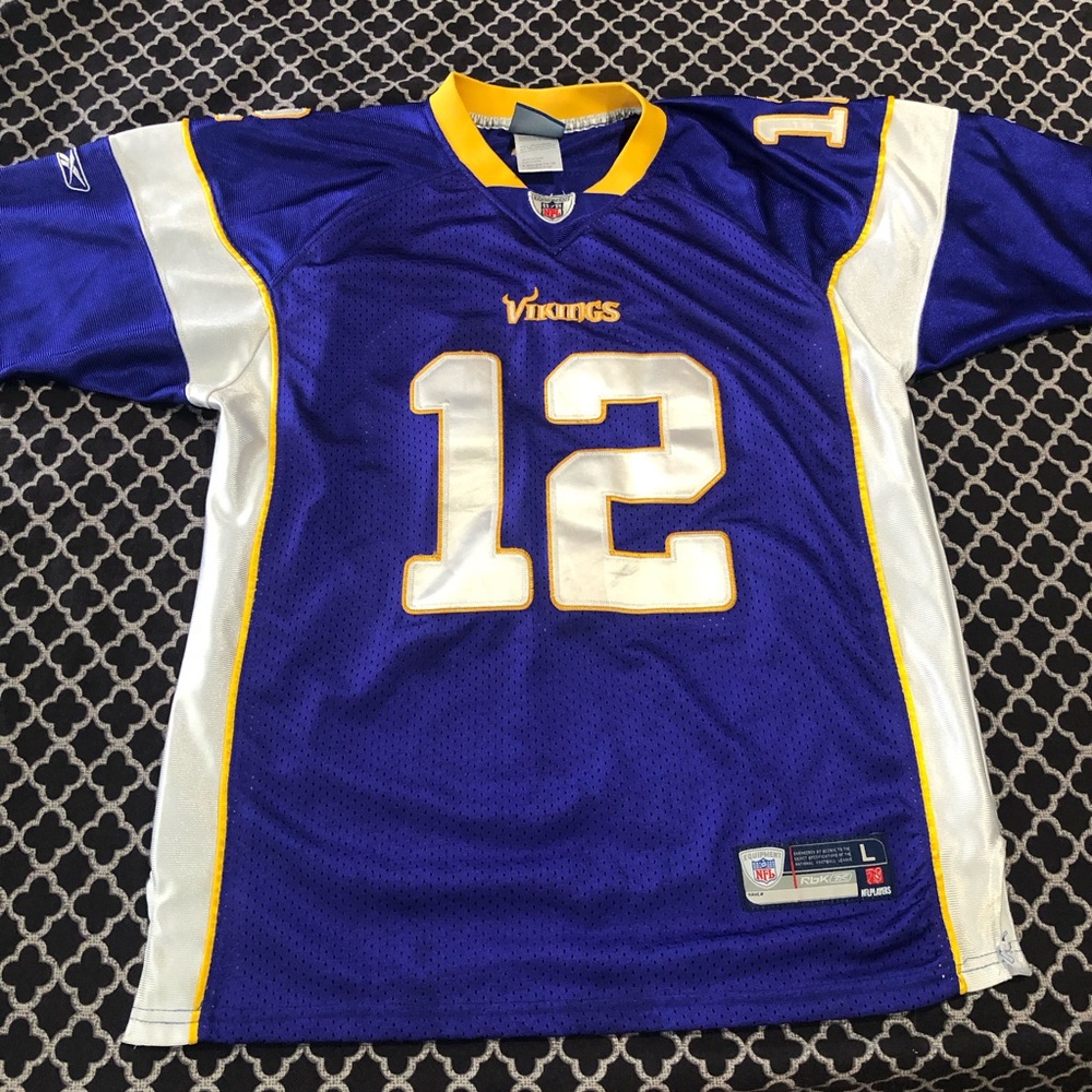 VTG Reebok NFL Vikings Purple Emboidered Jersey HARVIN #12 Youth Boys Sz L 14/16